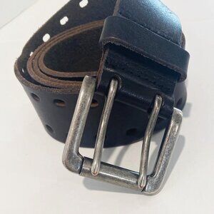 Lucky Brand Mens Full Grain Leather Belt Black 1.5" Wide Perforated 34